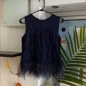 Anthropologie navy blue floral feather tank XS S